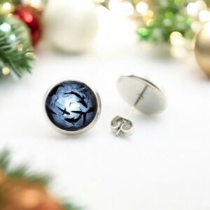 Blue and Black Shark Week Swimming Stud Earrings